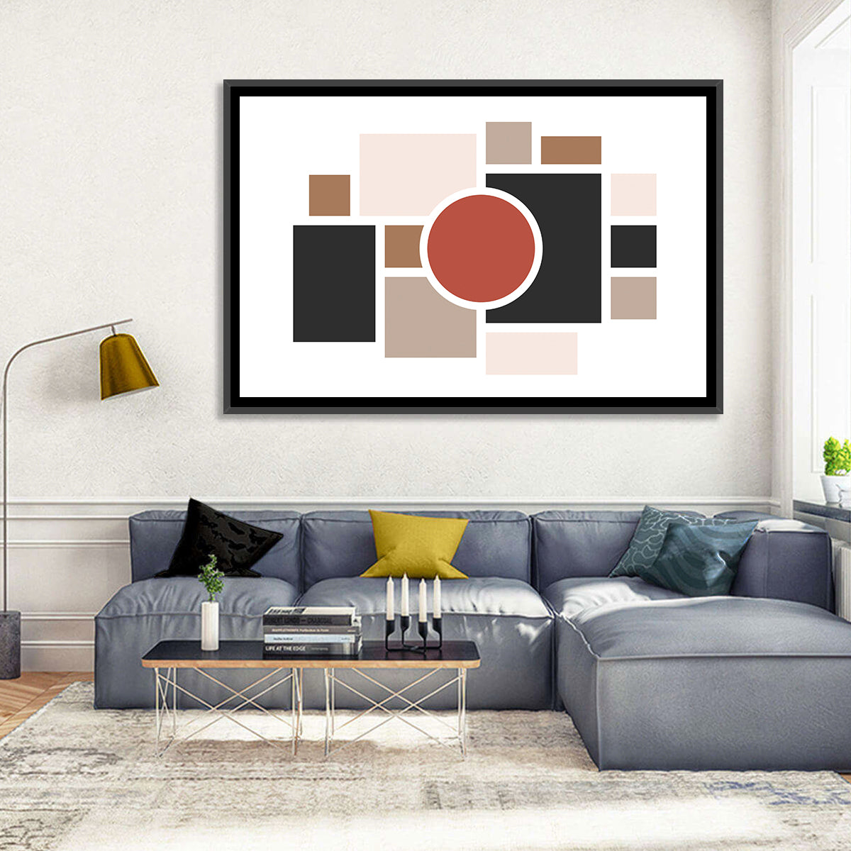 Terracotta Geometric Circle Composition Wall Art in a room, landscape