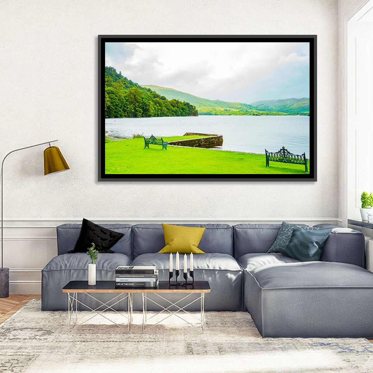 Ullswater Lakeside Benches Wall Art in a room, landscape