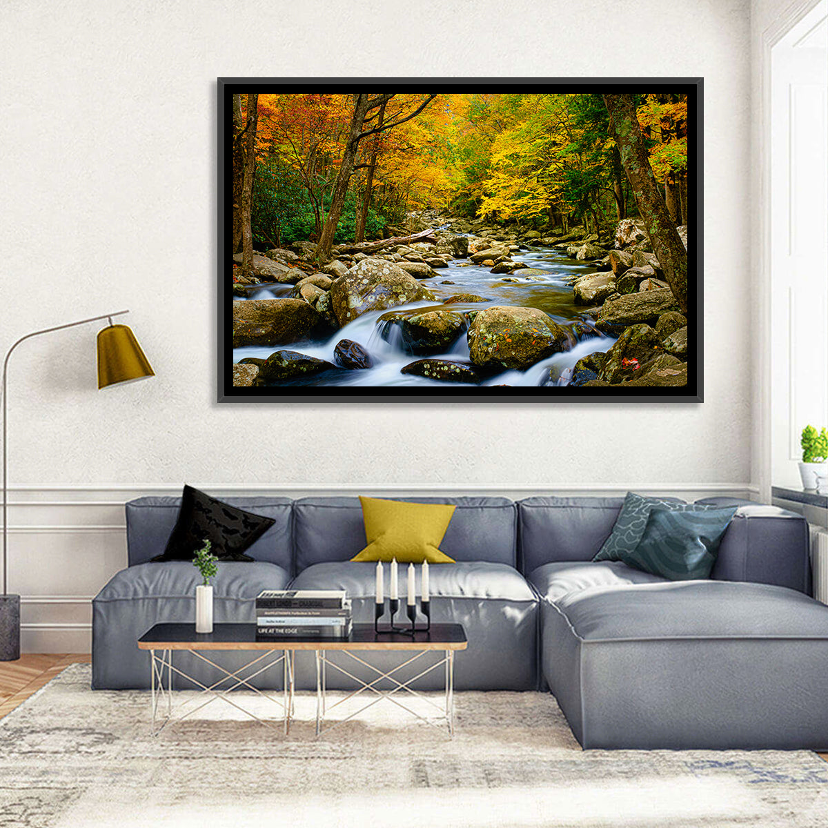 Autumn Stream Through Forest Wall Art