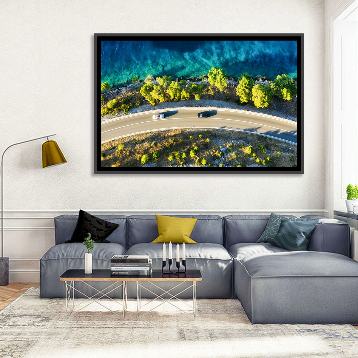 Coastal Highway Wall Art in a room, landscape