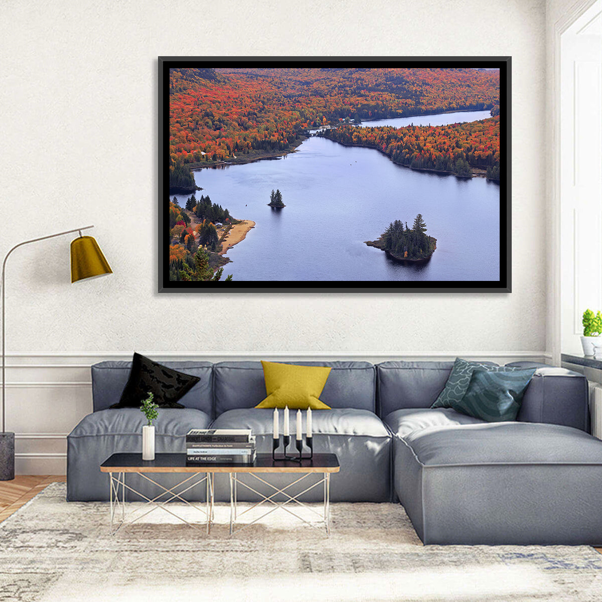 Lake Monroe Aerial with Islands Wall Art in a room, landscape