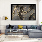 Black and Gold Marbled Abstract Wall Art