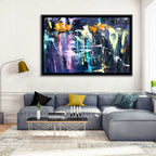 Impasto Waterfall in Blue and Purple Wall Art