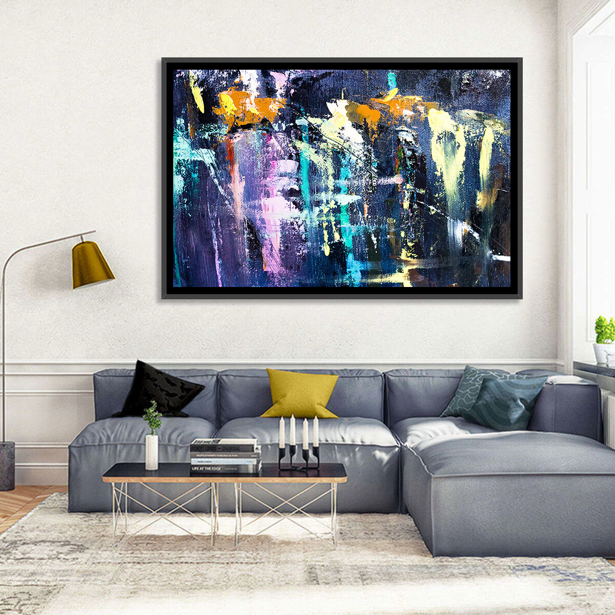 Impasto Waterfall in Blue and Purple Wall Art
