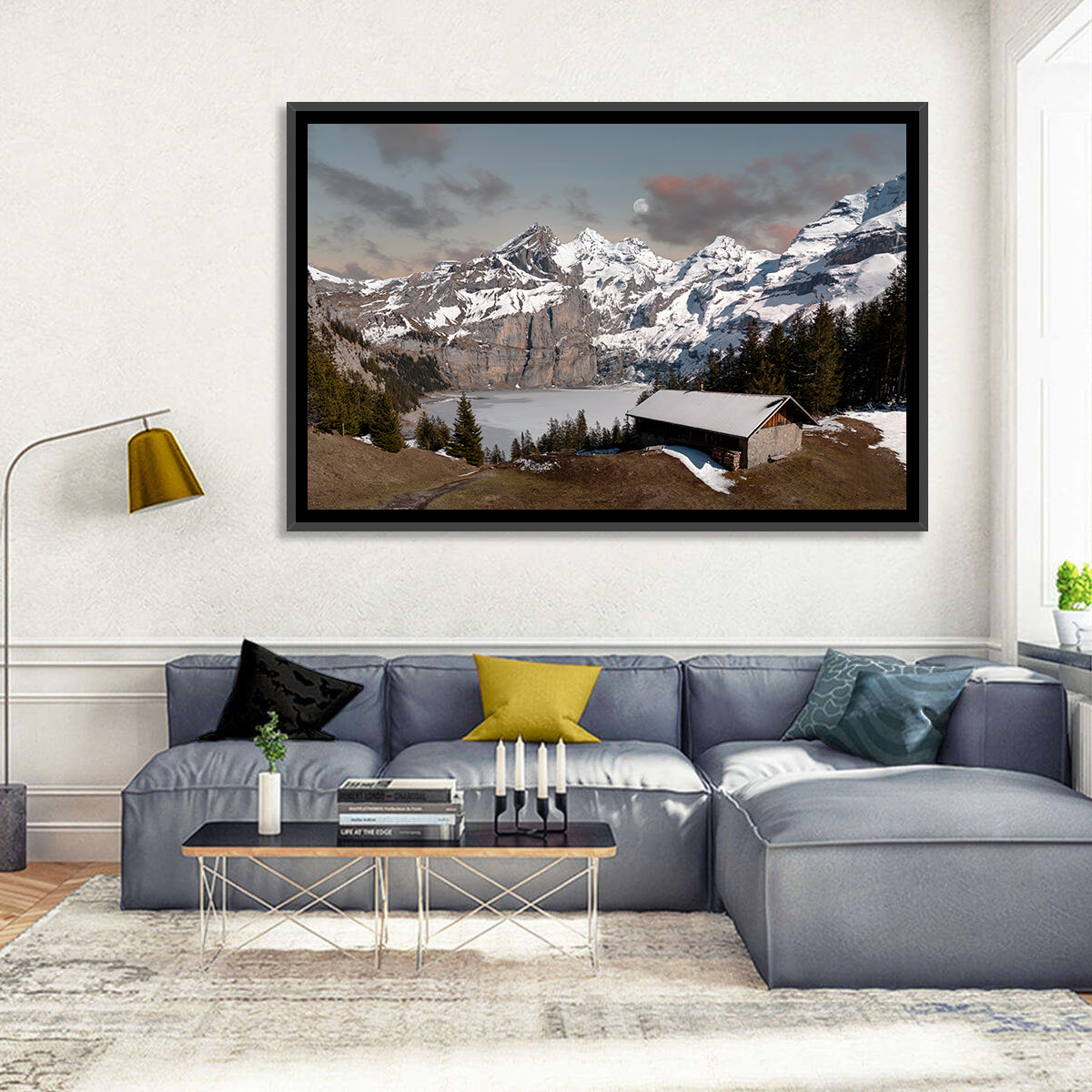 Oeschinensee Winter Landscape Wall Art in a room, landscape
