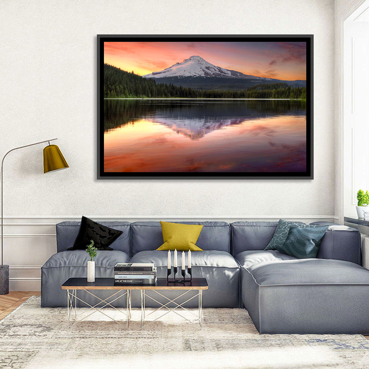 Mount Hood Reflected at Trillium Lake Wall Art in a room, landscape