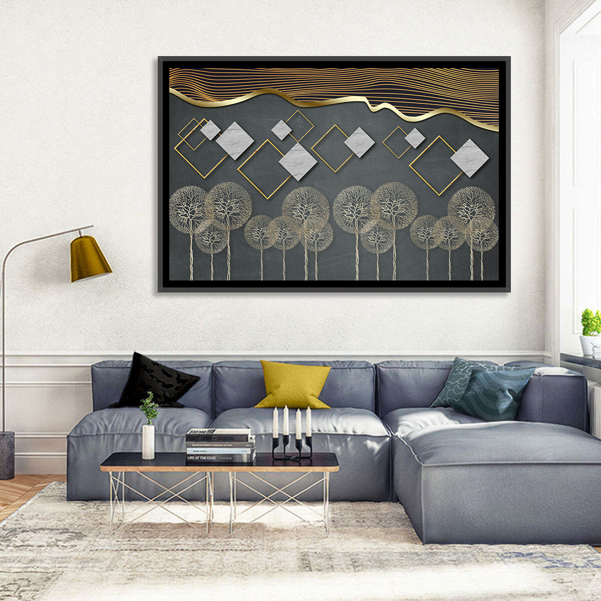 Gray and Gold Dandelion Wall Art