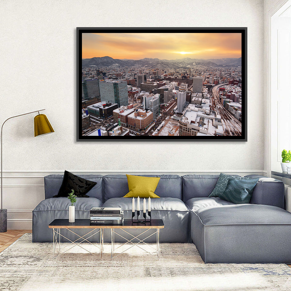 Sapporo Station Skyline at Golden Hour Wall Art