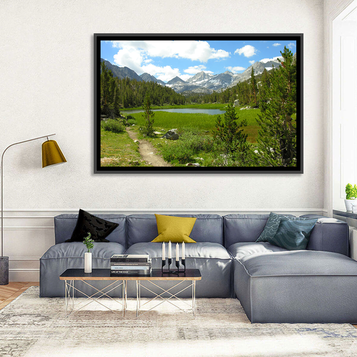 Sierra Nevada Trail to Snow Capped Peaks Wall Art in a room, landscape