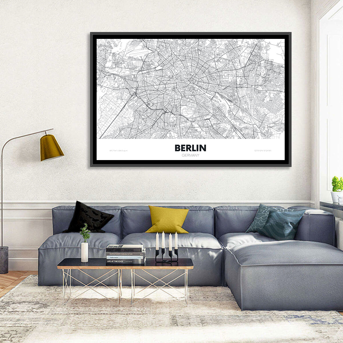 Berlin Street Network Map Wall Art in a room, landscape