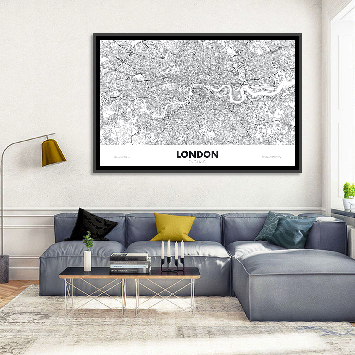 London River Map Wall Art in a room, landscape