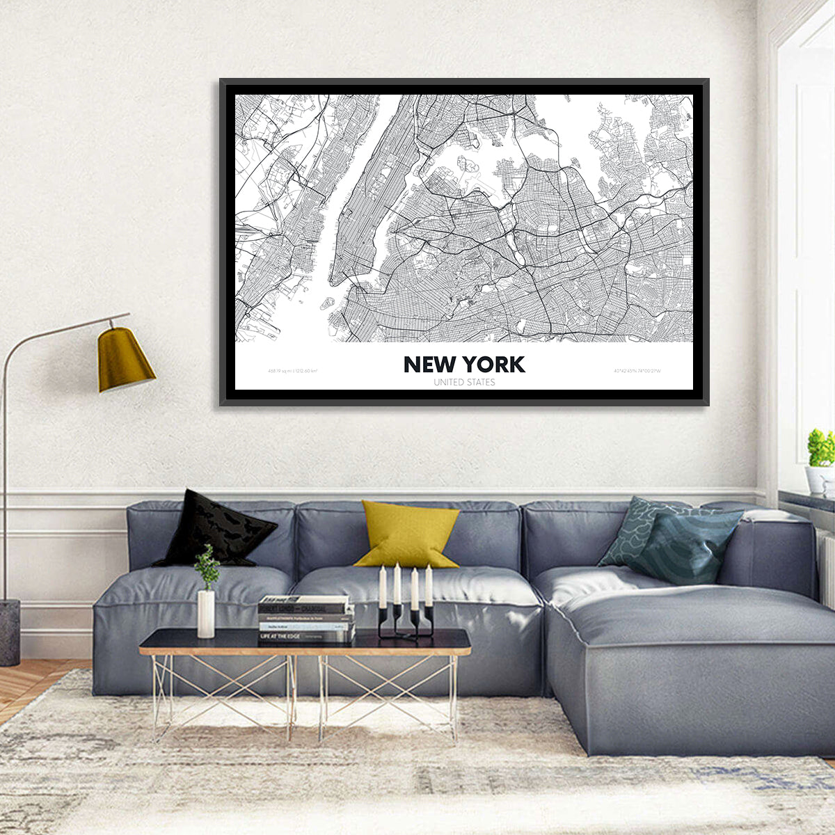 New York Street Grid Map Wall Art in a room, landscape