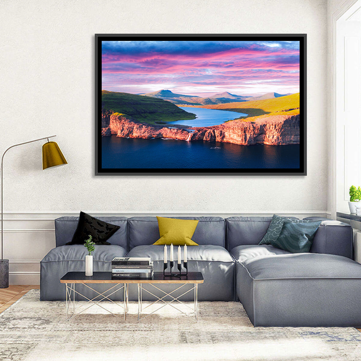 Sørvágsvatn Sunset Wall Art in a room, landscape