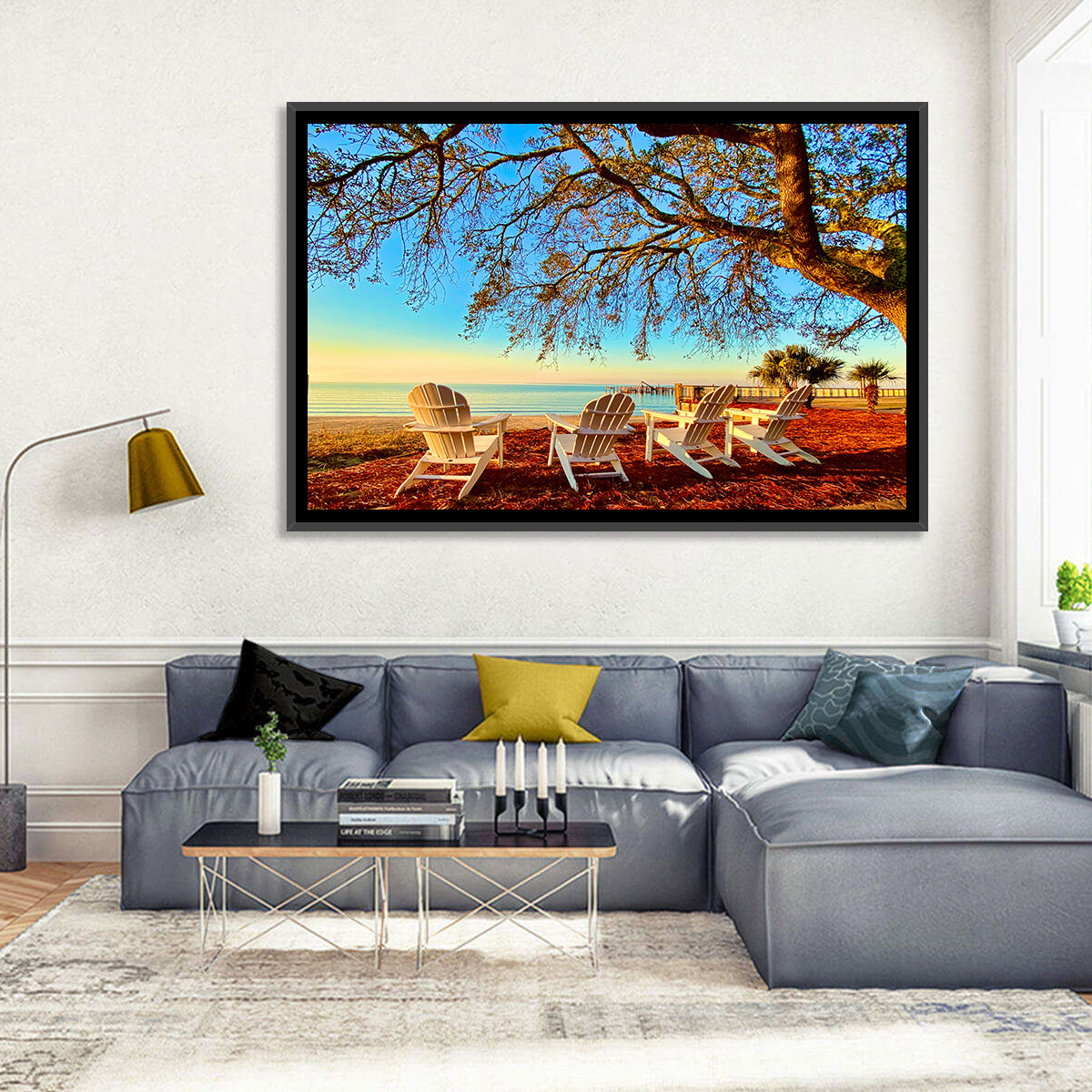 Mobile Bay Adirondack Chairs at Sunrise Wall Art