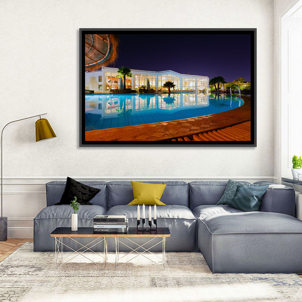 Moonlit Resort Pool Reflection Wall Art