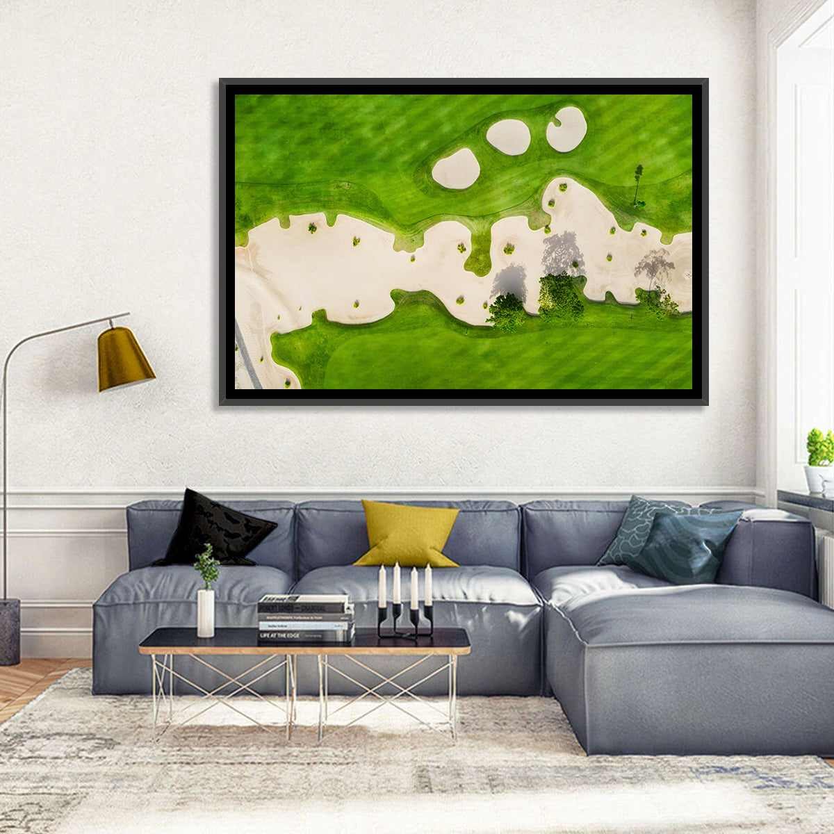 Aerial Golf Course Landscape Wall Art in a room, landscape