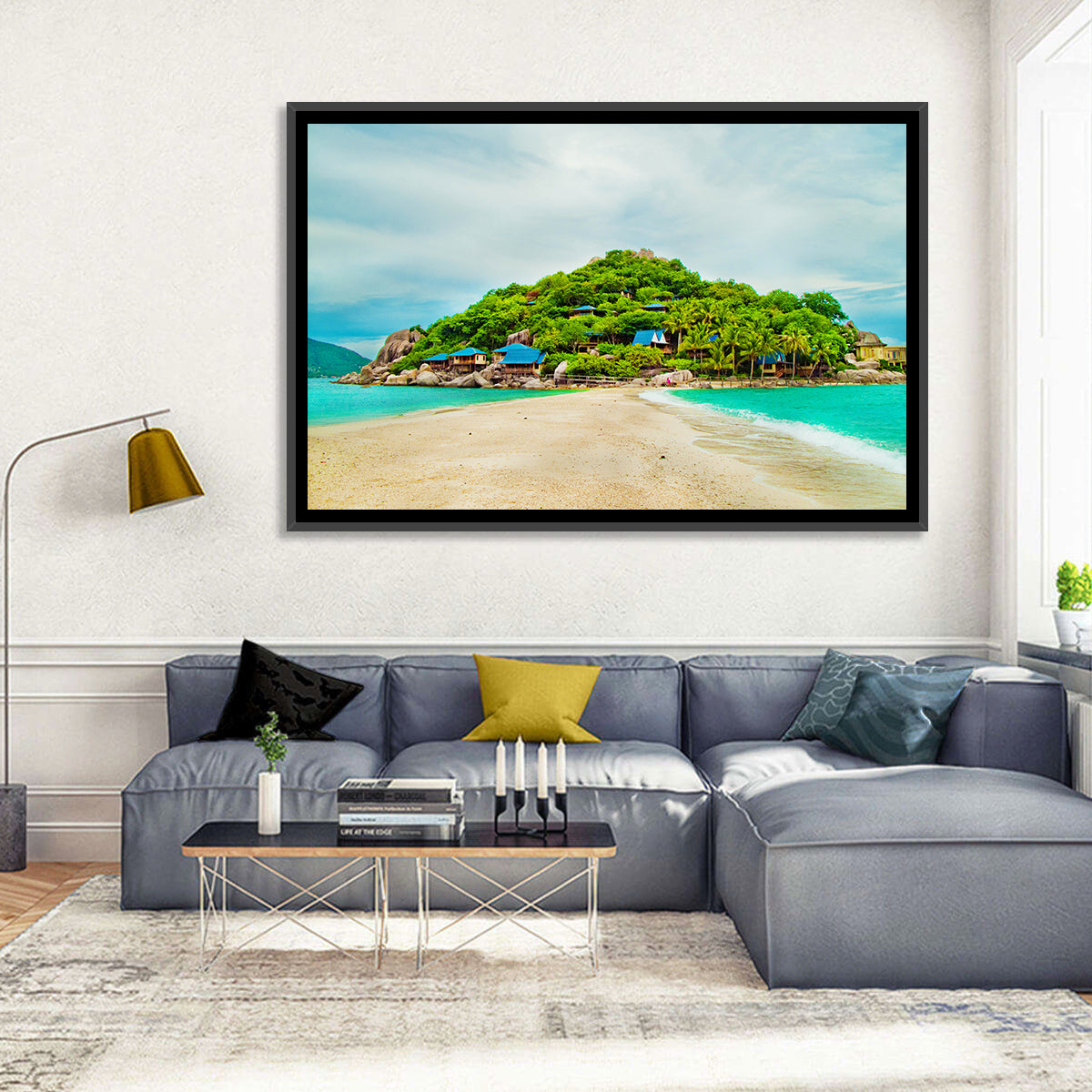 Koh Nang Yuan Sandbar Island Beach Wall Art in a room, landscape