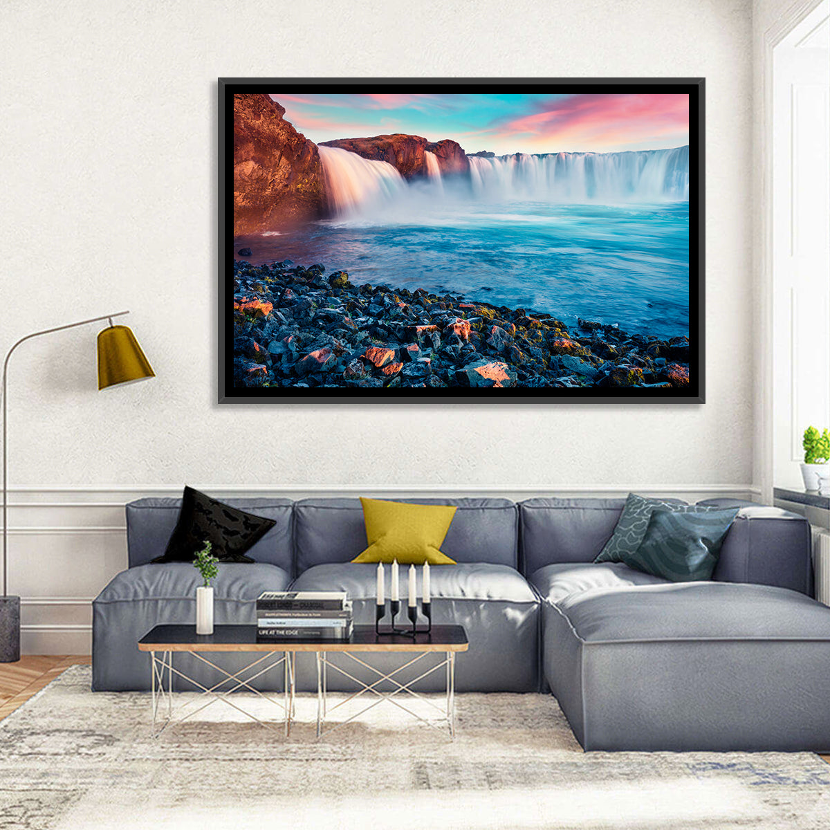 Goðafoss Waterfall at Sunset Wall Art