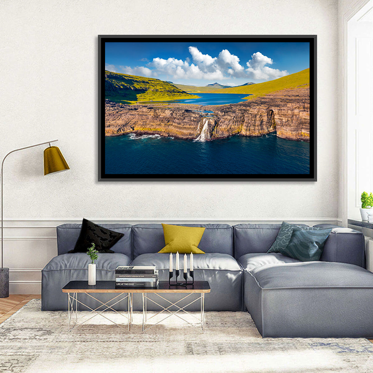Mulafossur Waterfall Gasadalur Wall Art in a room, landscape