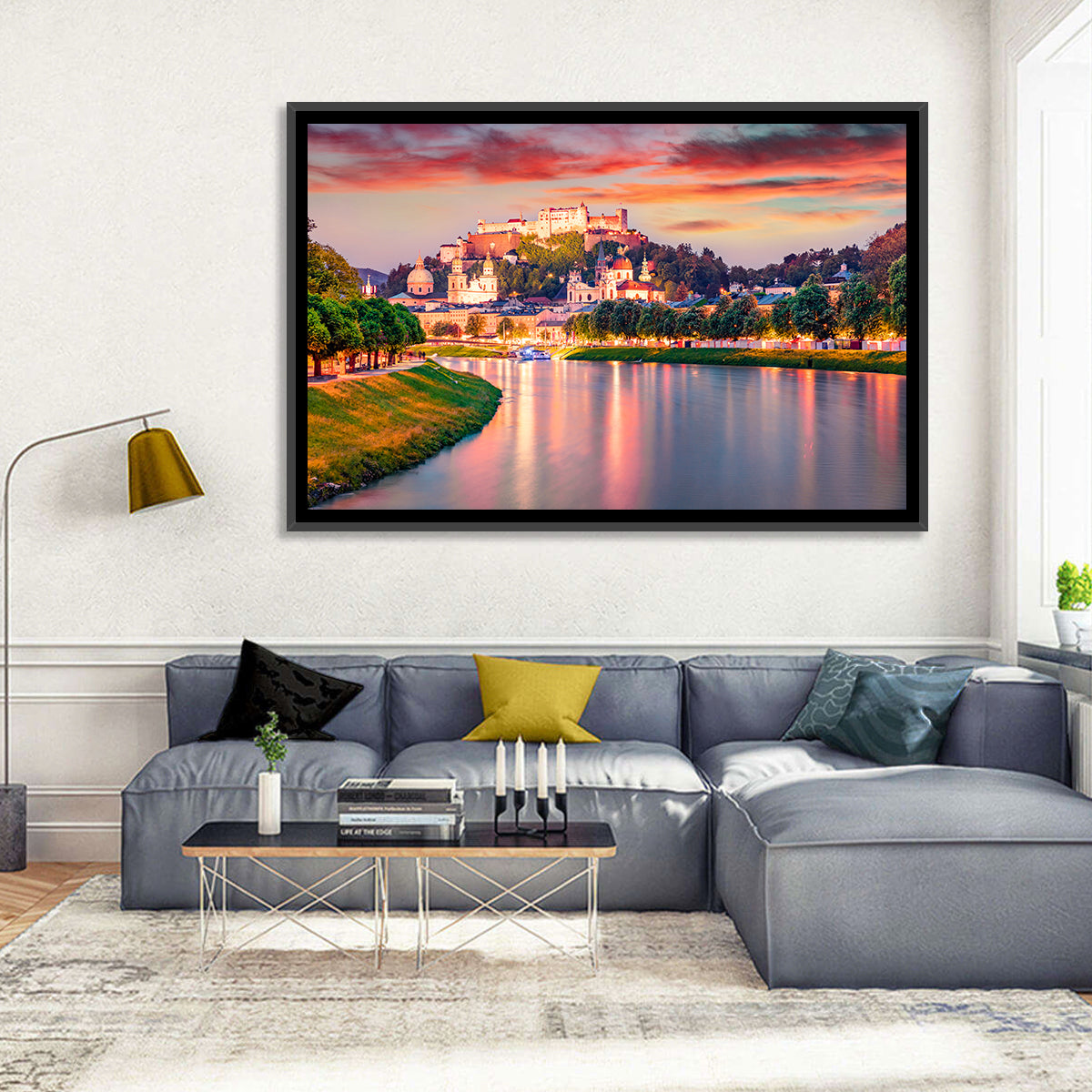 Hohensalzburg Fortress at Sunset Wall Art in a room, landscape