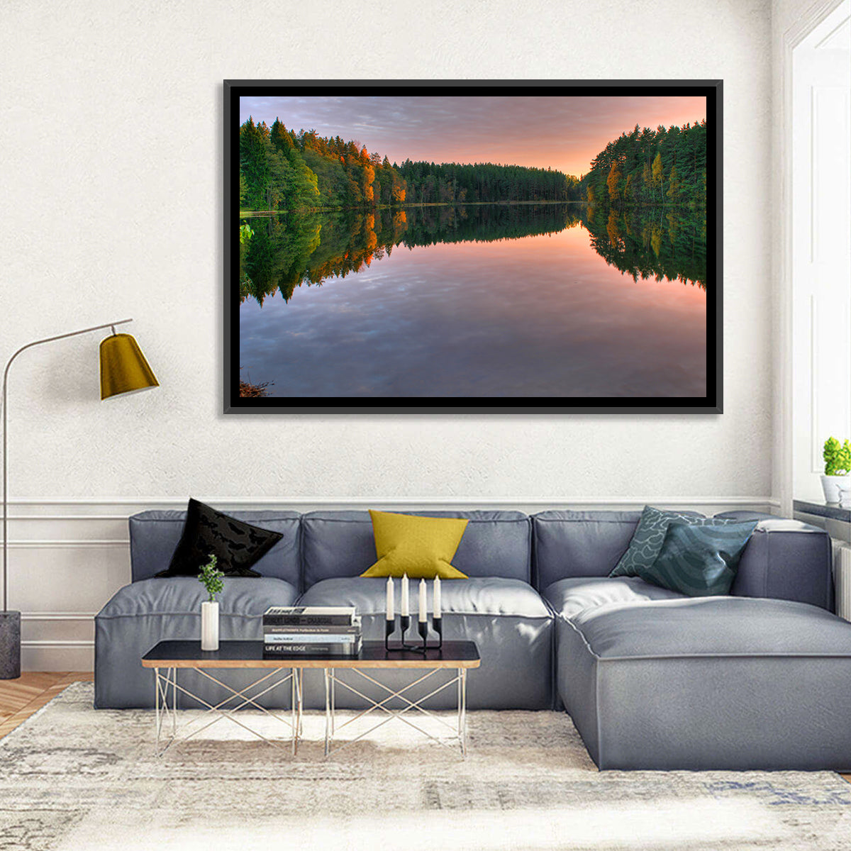 Estonian Lake at Golden Hour Wall Art in a room, landscape