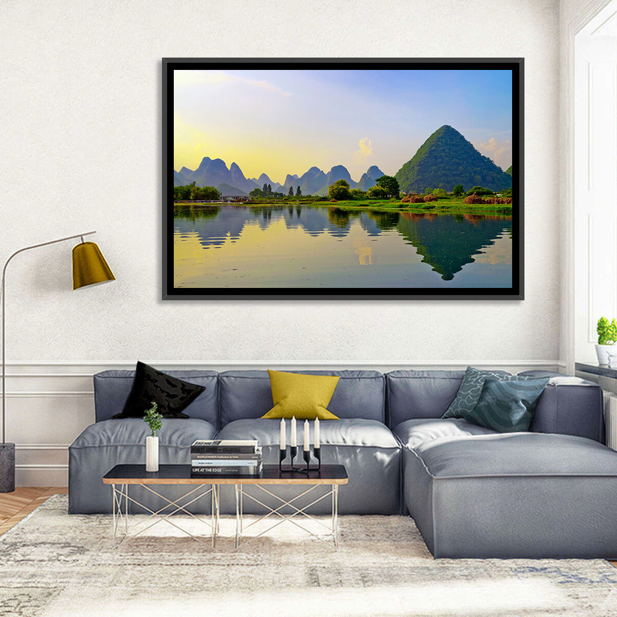 Yangshuo Reflection on Li River Wall Art in a room, landscape
