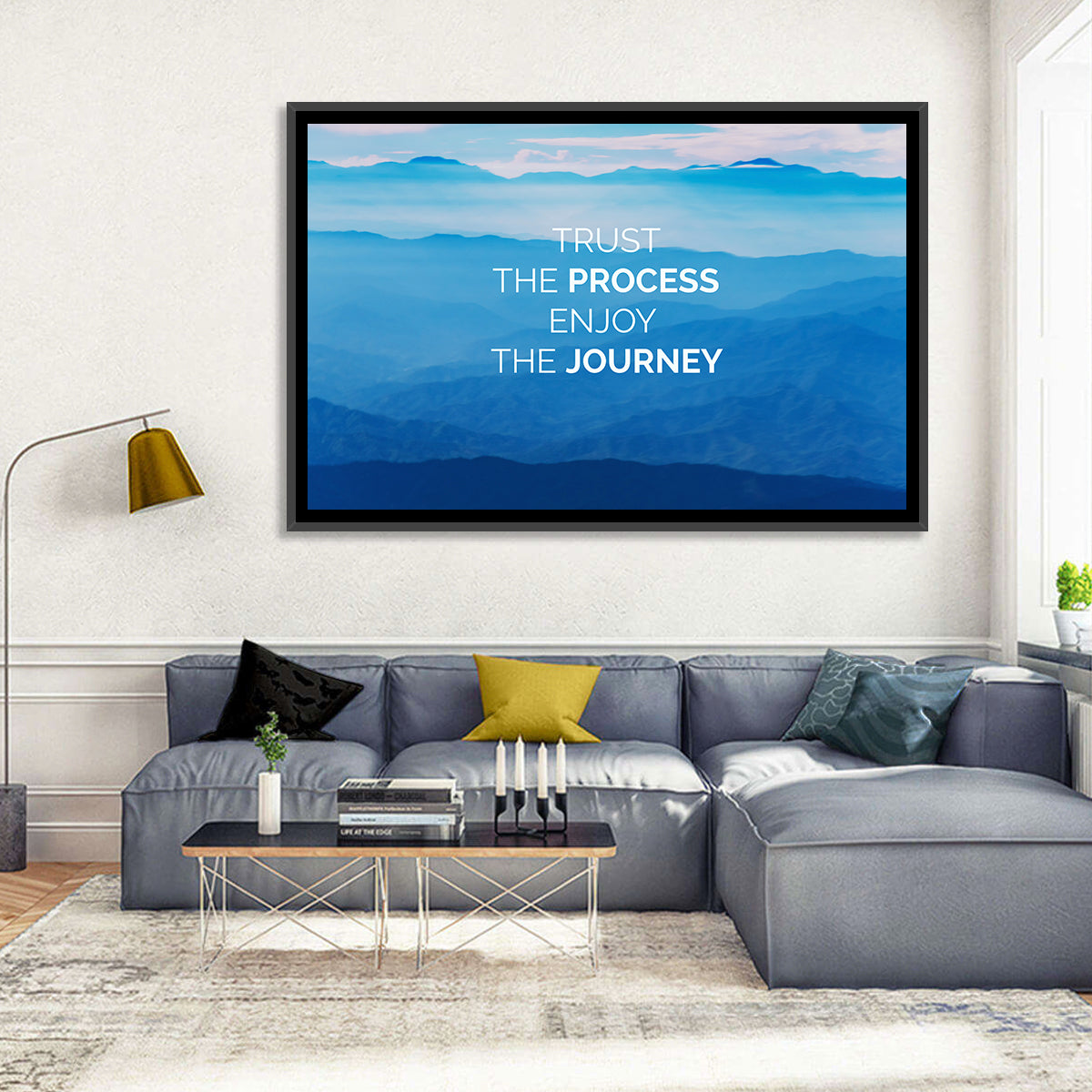Trust the Process Mountain Layers Wall Art in a room, landscape