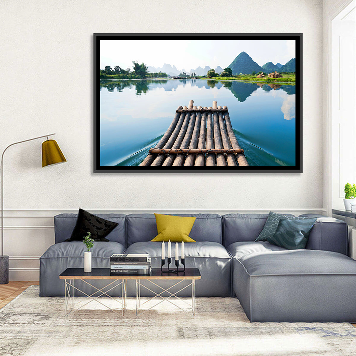 Li River Bamboo Raft, Guilin Wall Art in a room, landscape