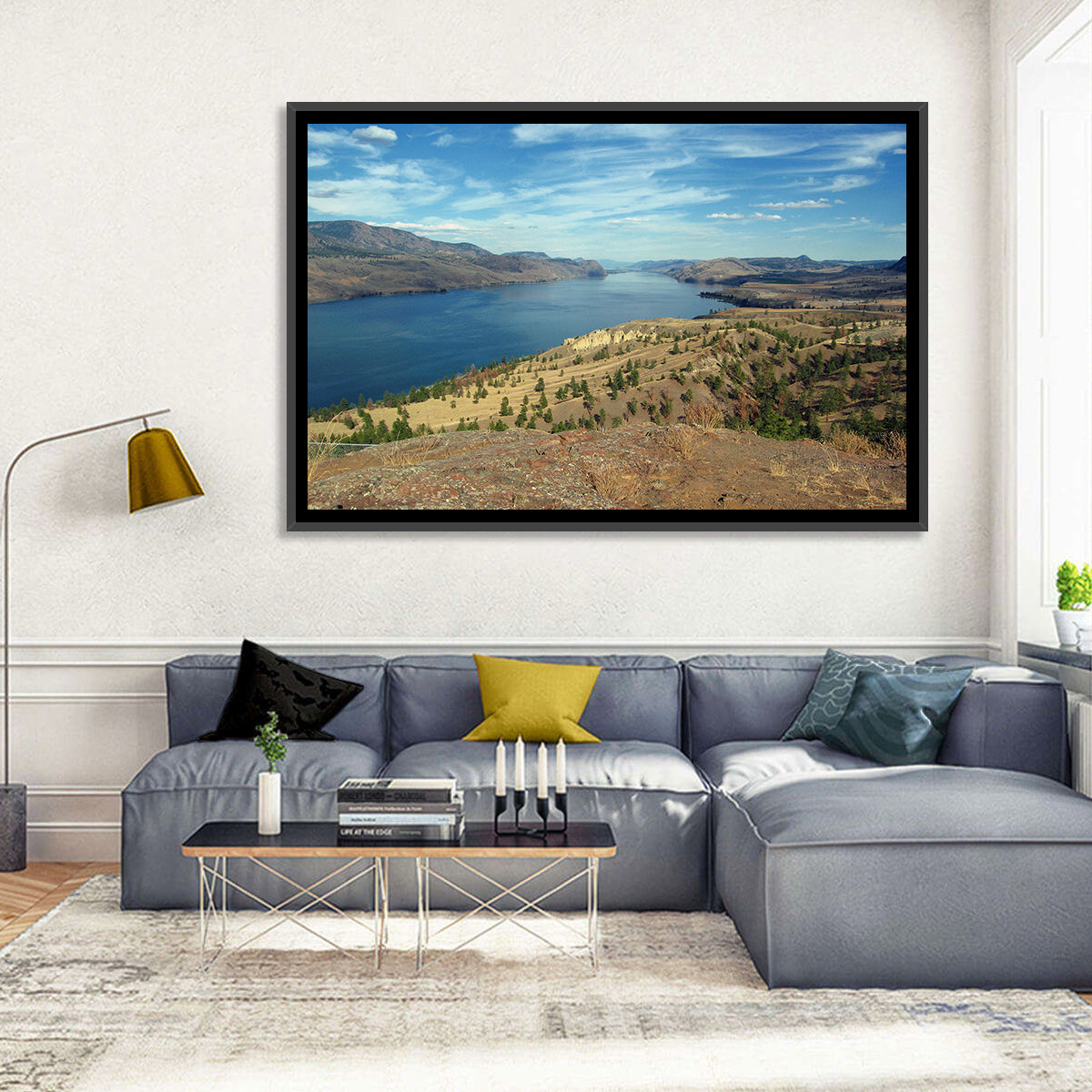 Kamloops Lake View Wall Art in a room, landscape