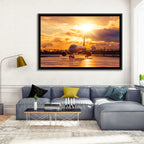 Golden Hour Airliner on Wet Runway Wall Art