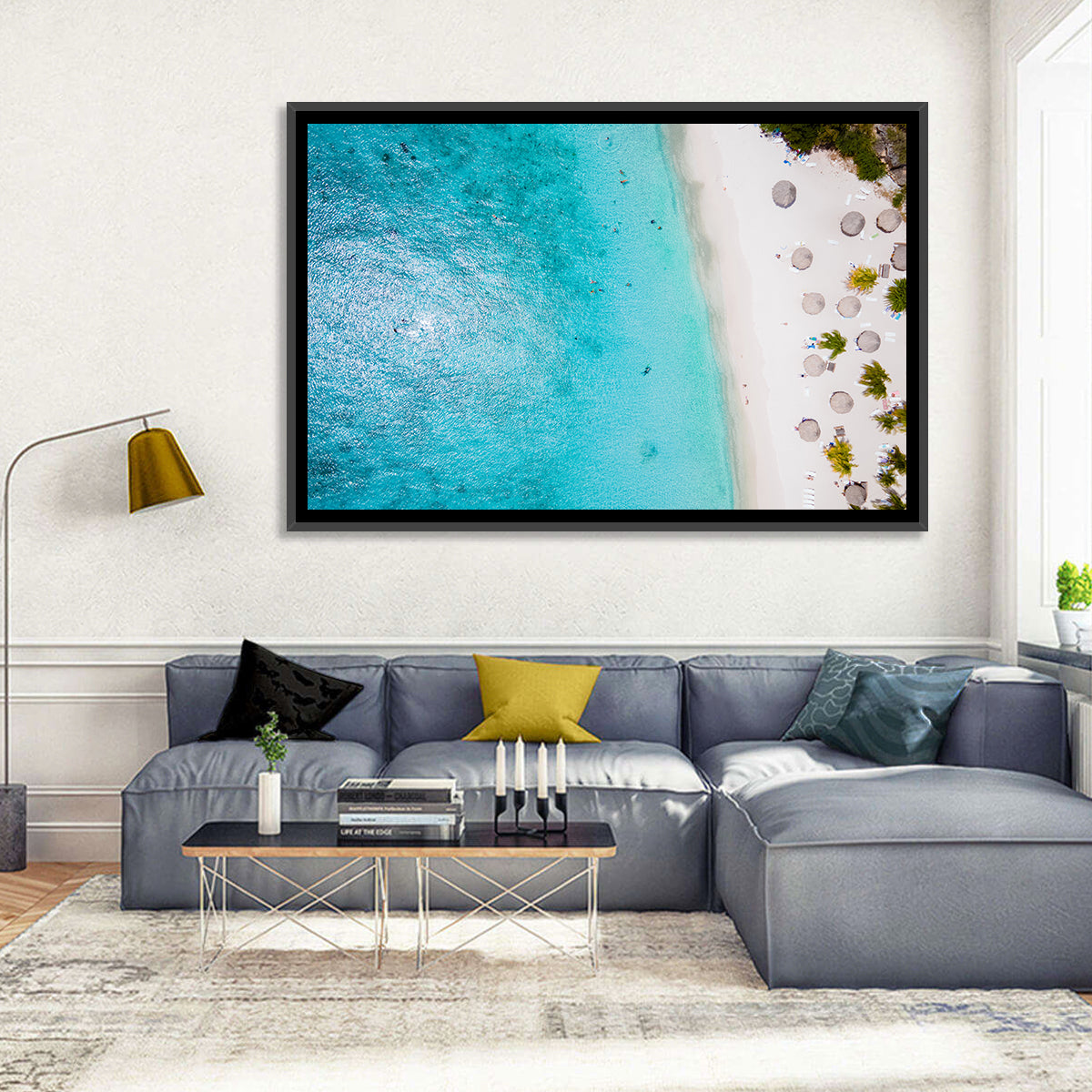 Cas Abou Aerial Shoreline Wall Art in a room, landscape