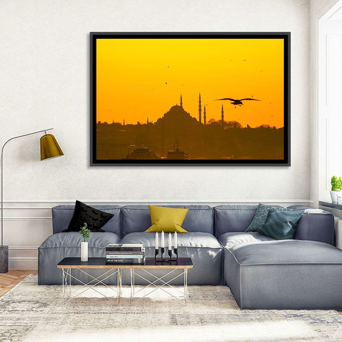 Süleymaniye Mosque Golden Hour Silhouette Wall Art in a room, landscape