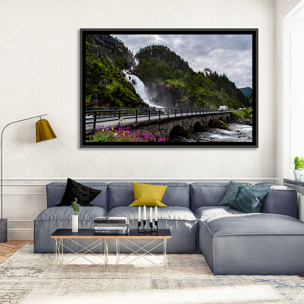 Låtefossen Stone Bridge and Waterfall Wall Art