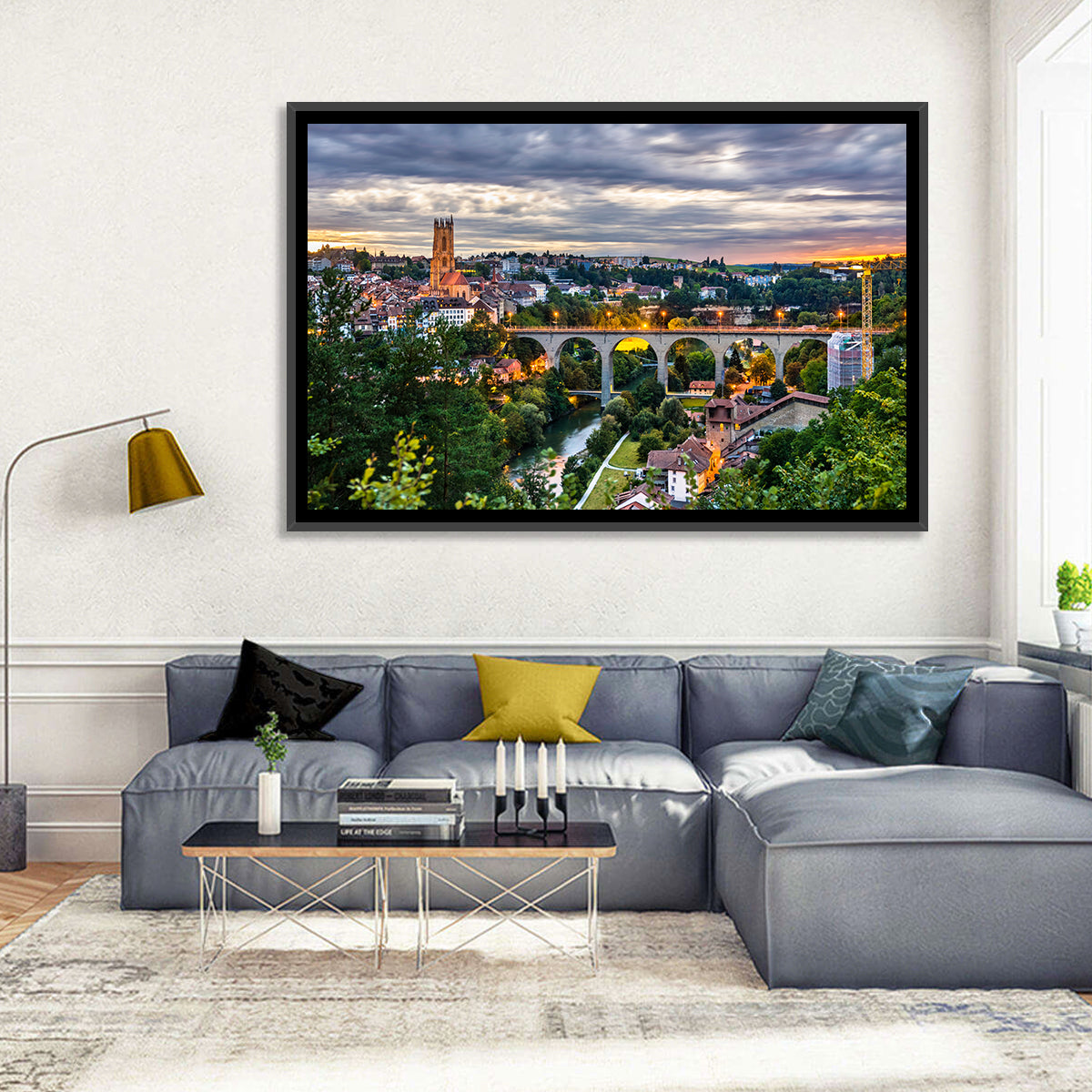 Zähringen Bridge at Twilight, Fribourg Wall Art