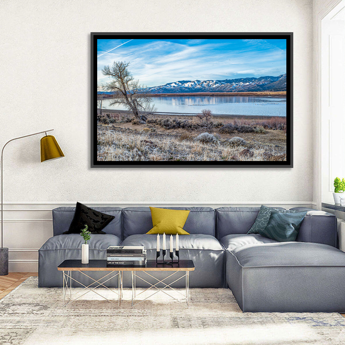 Winter Washoe Lake Morning Wall Art in a room, landscape