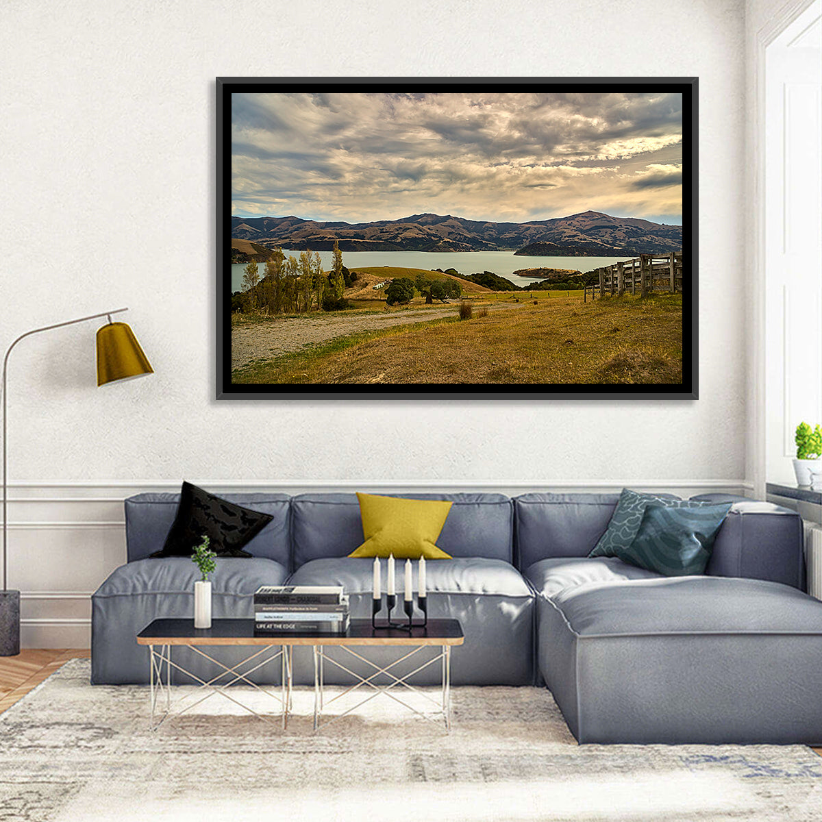 Akaroa Lake Gravel Path View Wall Art in a room, landscape