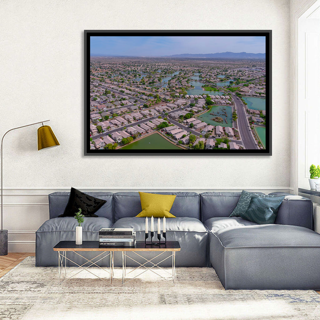 Aerial Desert Suburb with Lakes Wall Art