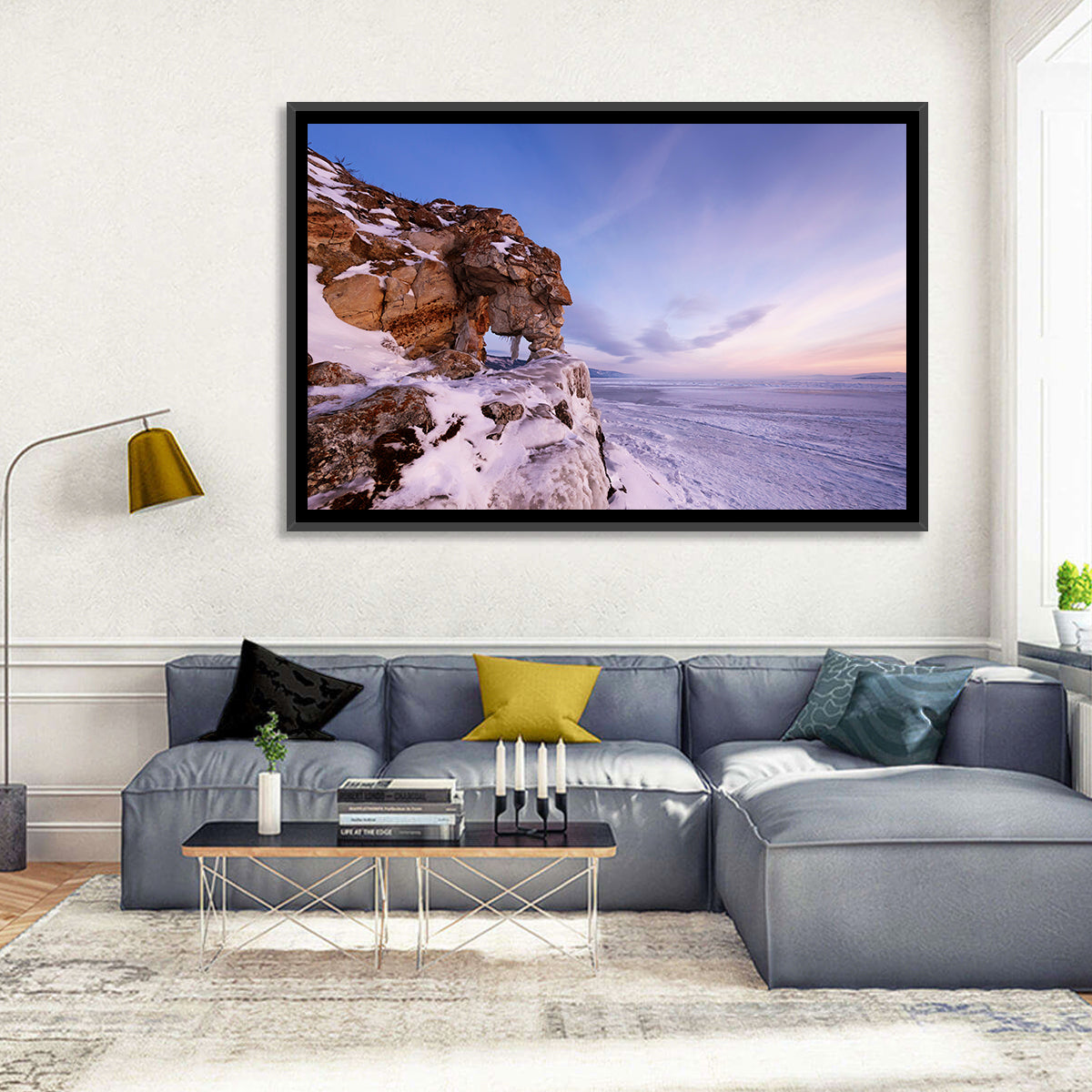 Lake Baikal Rock Arch at Winter Twilight Wall Art in a room, landscape