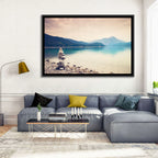 Stone Cairn by a Mountain Lake Wall Art