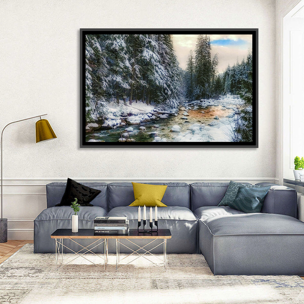 Winter Creek in Snowy Pines Wall Art