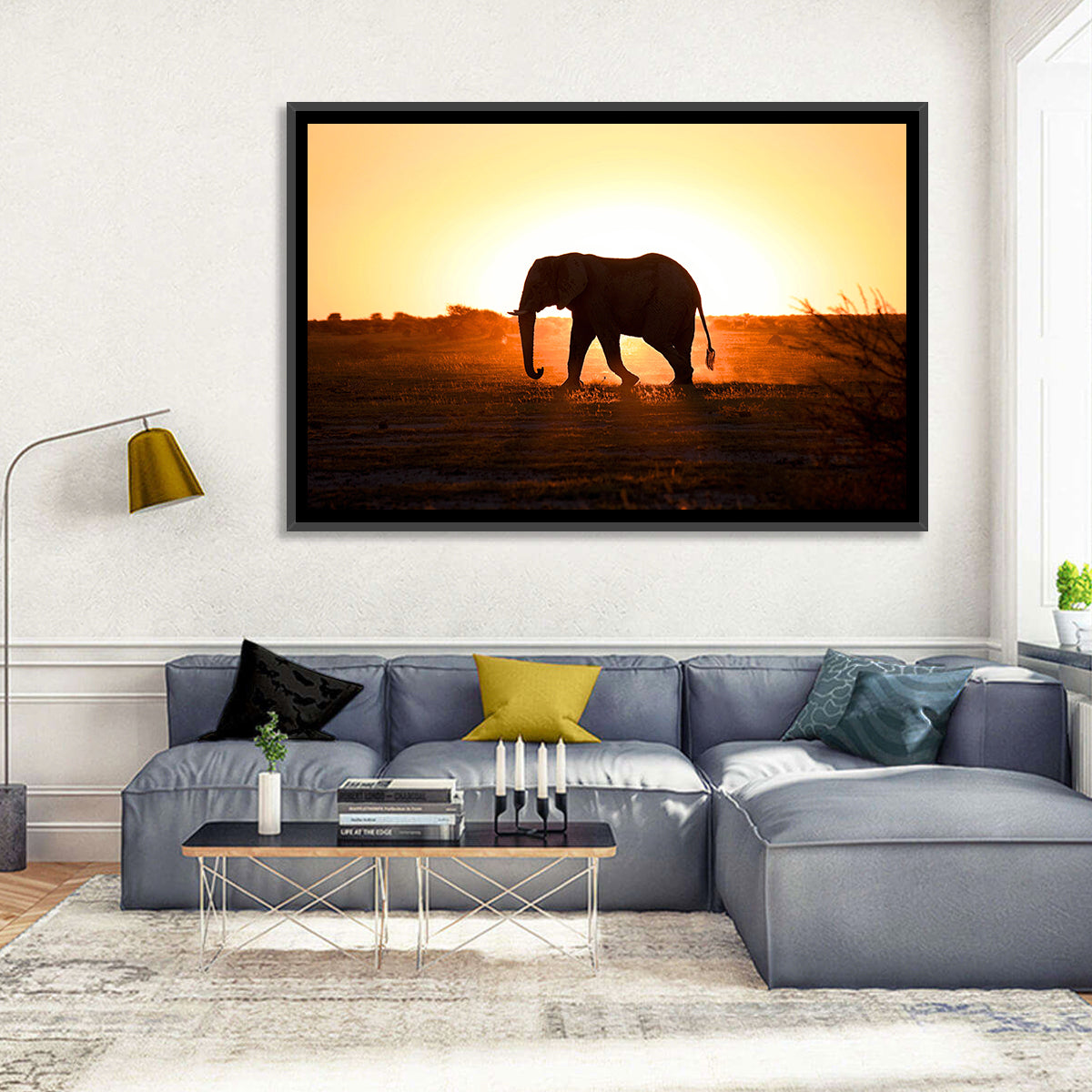 Golden Hour Elephant Silhouette Wall Art
