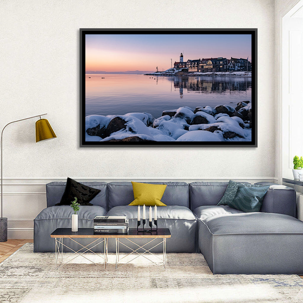Urk Lighthouse Winter Twilight Harbor Wall Art