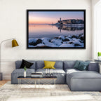 Urk Lighthouse Winter Twilight Harbor Wall Art