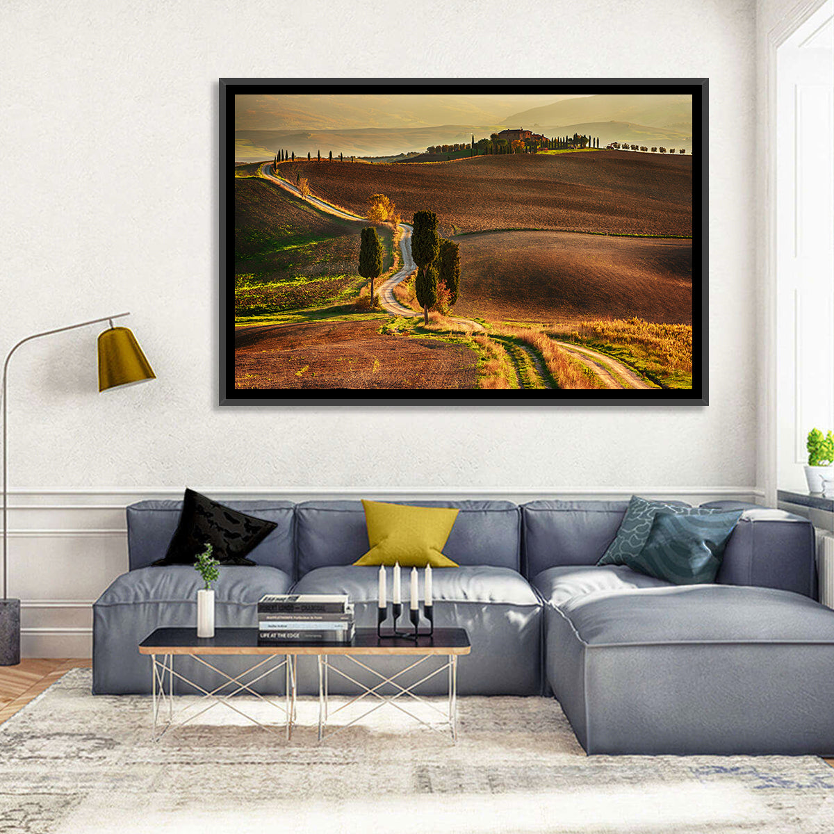 Val D’orcia Winding Golden Road Wall Art in a room, landscape