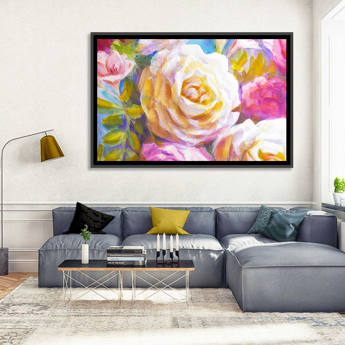 White and Gold Rose Bouquet Wall Art