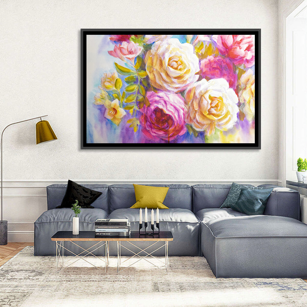 Layered Watercolor Rose Bouquet Wall Art