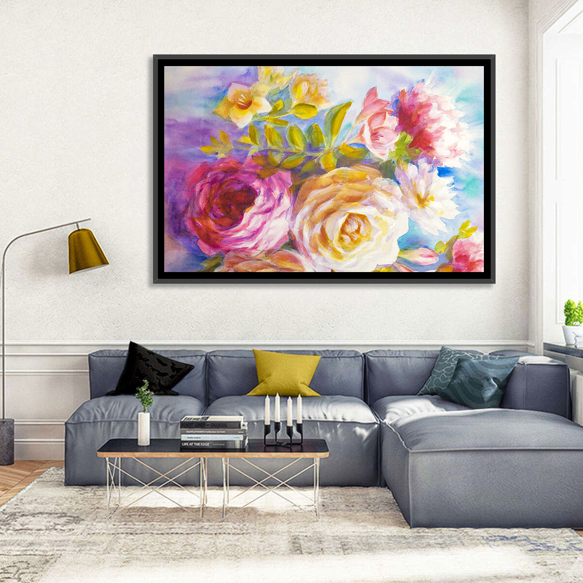 Painterly Peonies and Rose Bouquet Wall Art