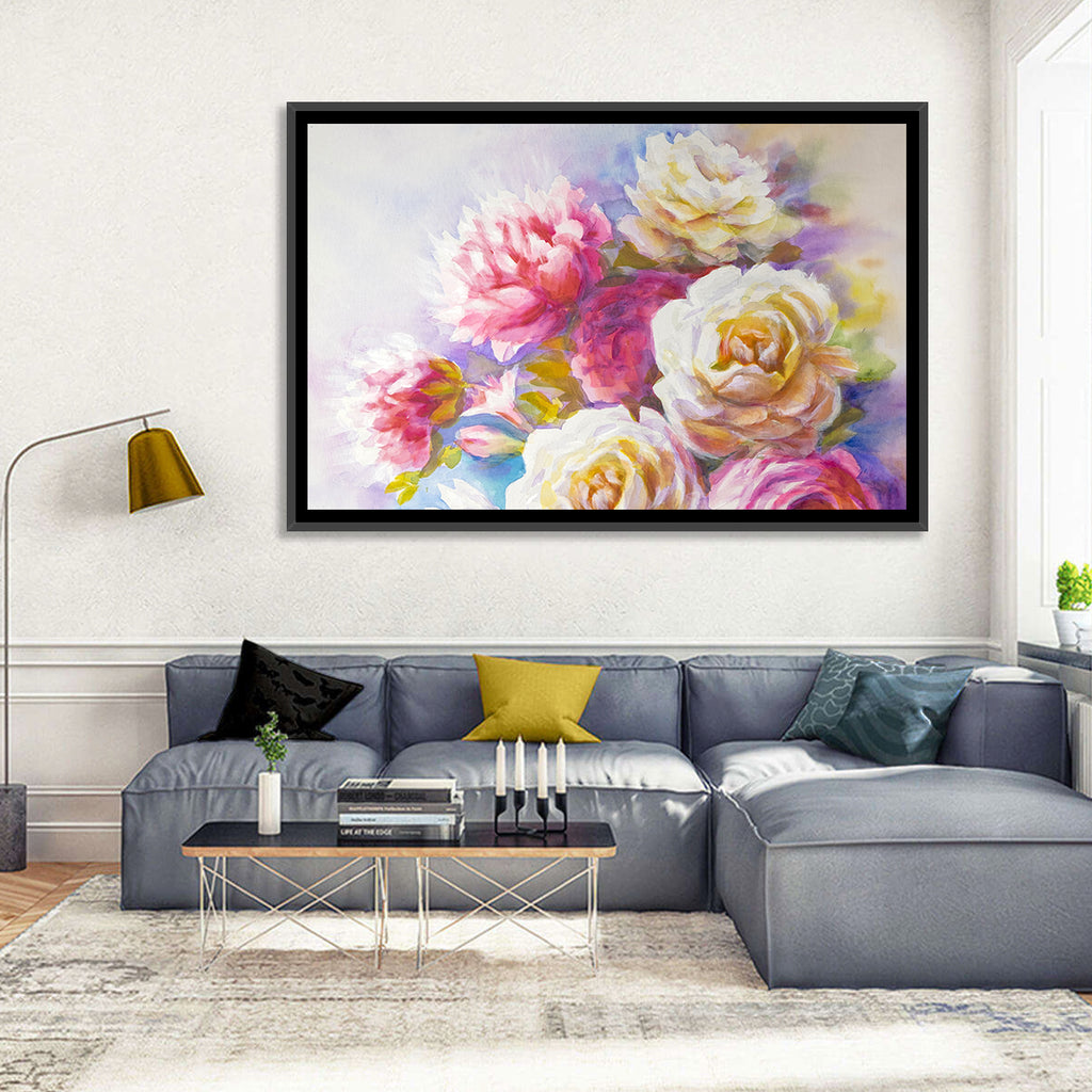 Watercolor Peony Bouquet Wall Art