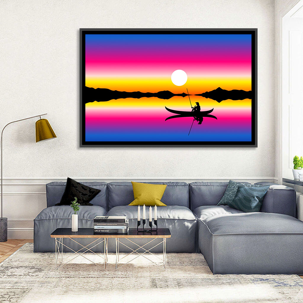 Fisherman Silhouette at Sunset Wall Art