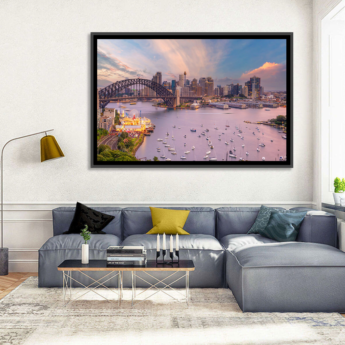 Sydney Harbour Bridge at Golden Twilight Wall Art in a room, landscape